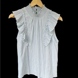 Anthropologie THML size Large Light Blue Ruffled Sleeveless Top/blouse BOHO